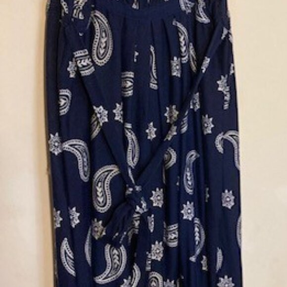 Faded Glory Paisley Floral Midi Dress Navy White XL Stretch Sleeveless Summer - Picture 4 of 6